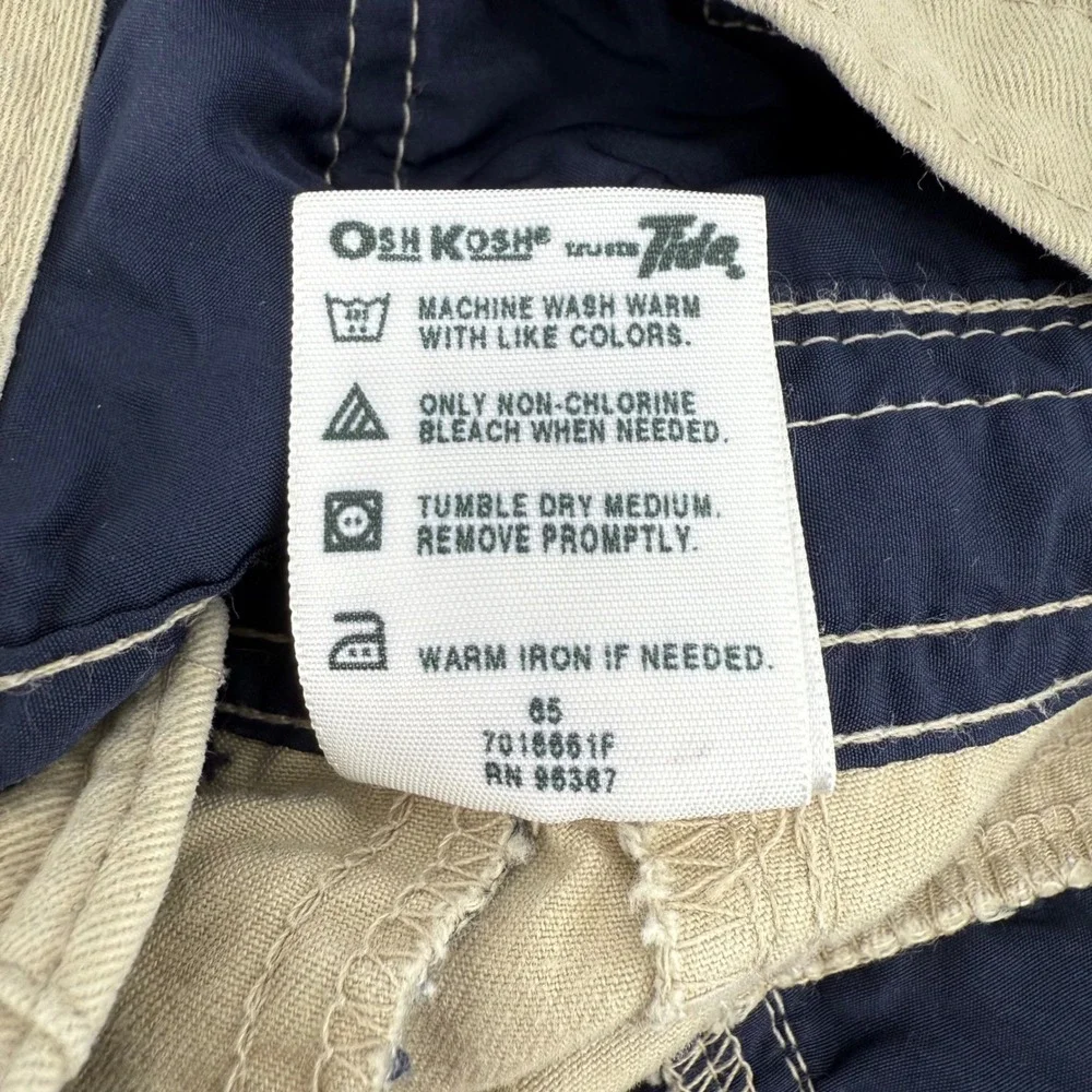 OshKosh BGosh Baby Toddler Boy's Khaki Cotton Overalls Vestbak Sz 12 Months‎ Y2K
